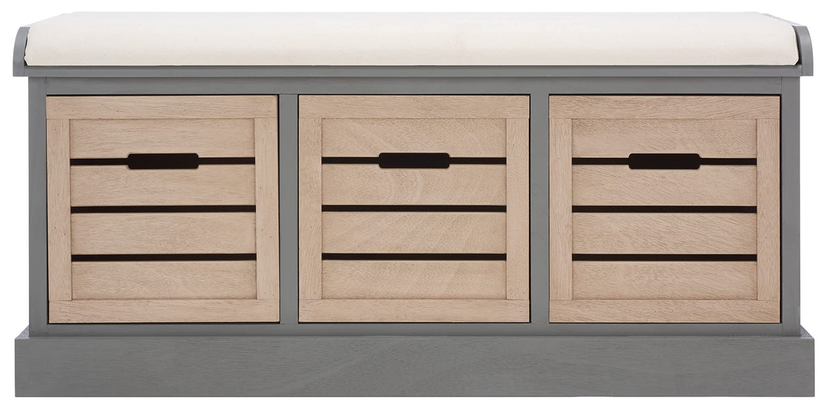 Collection - Briar 3-Drawer Upholstered Storage Bench, Farmhouse Entryway Accent Bench with Cushion Top