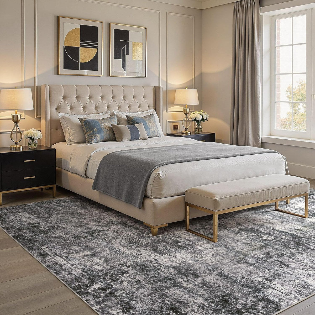 Area Rug Living Room Rugs Washable Abstract Grey Carpet