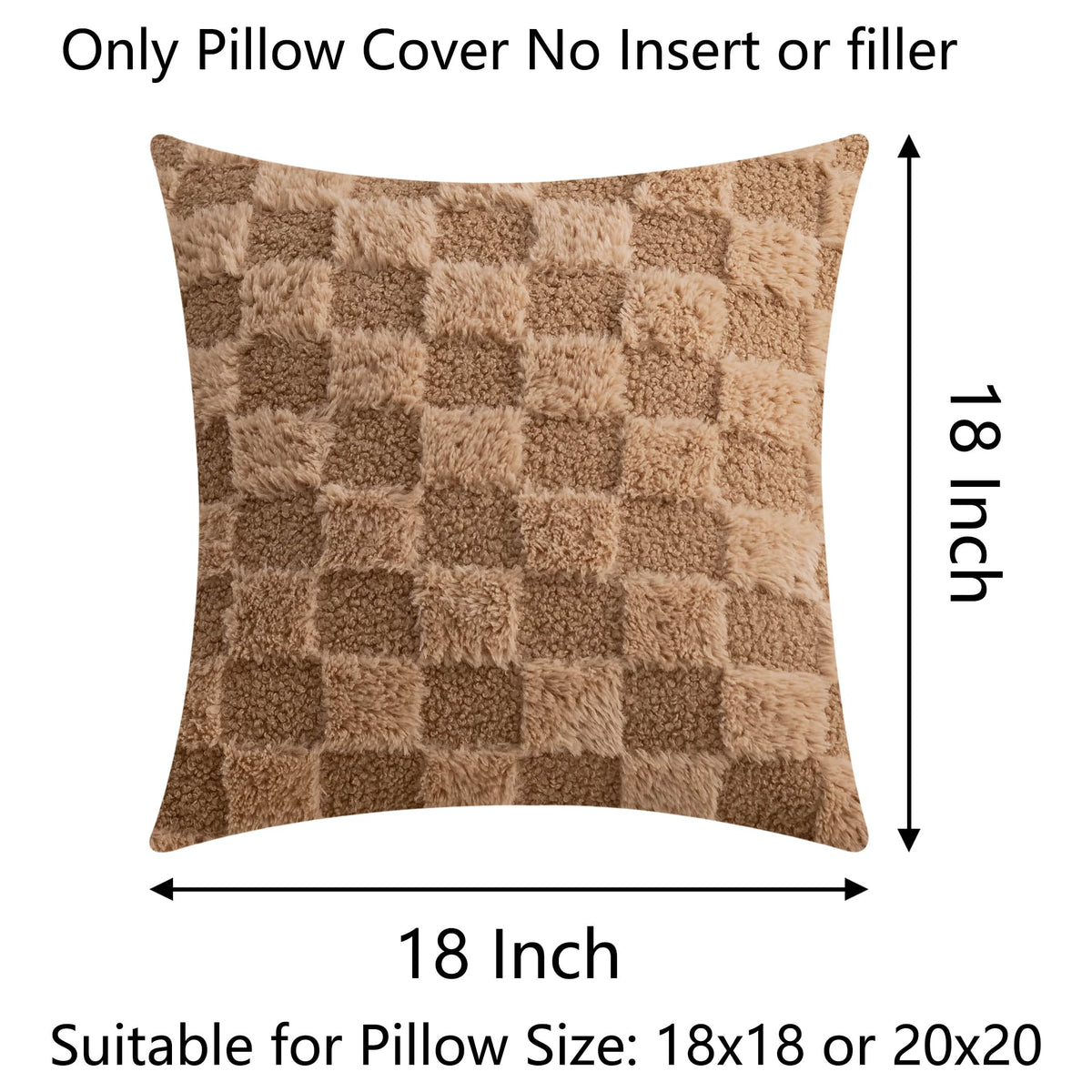 Plaid Pillow Covers 18x18 Square Faux Fur Throw Pillows for Couch Decorative Checkered Pillowcases Bedroom Office