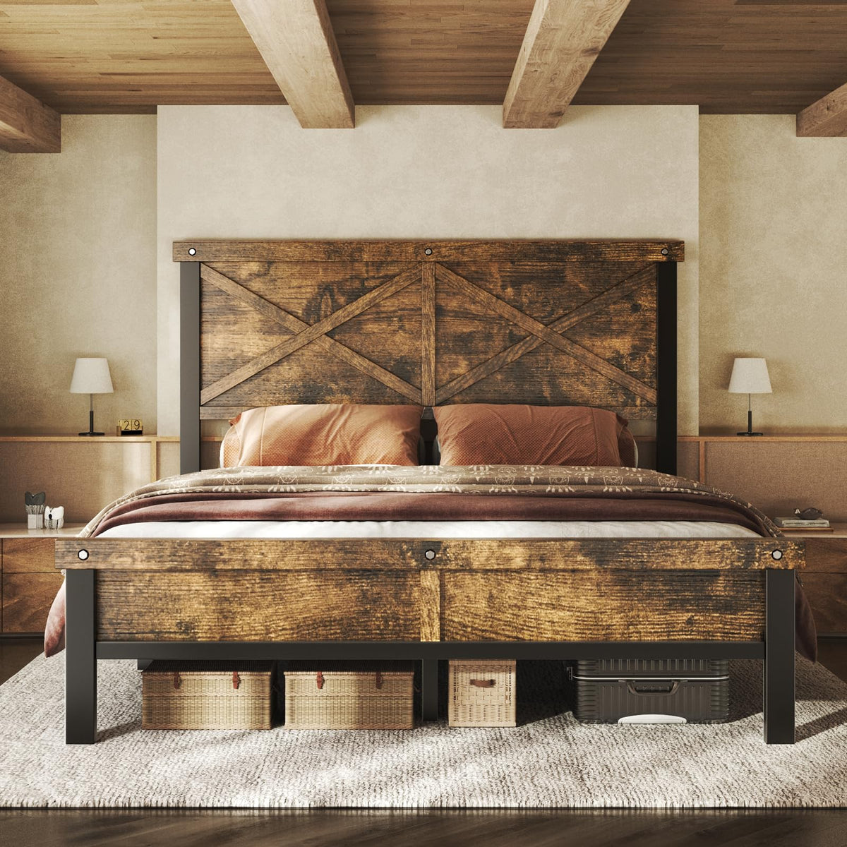 Farmhouse Bed Frame with 51" Tall Barn Door Headboard