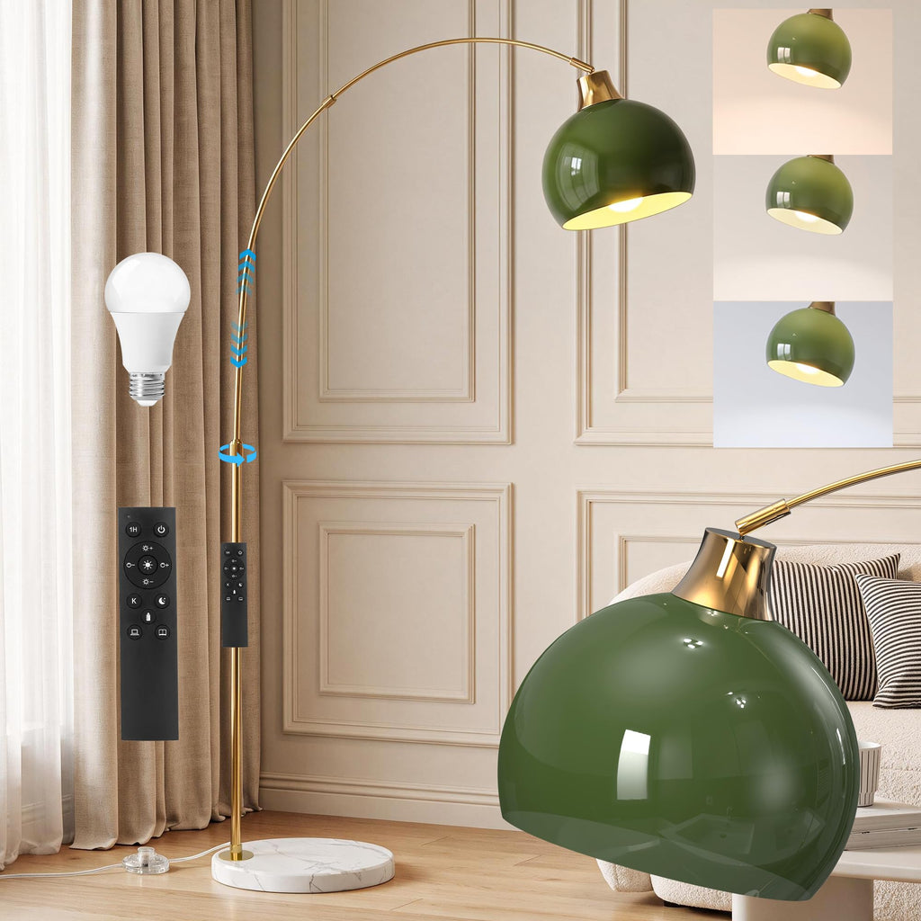 Inspired Arco Style 75" Modern Arc Floor Lamp, Standing Lamp with LED Bulb, Green Glass Shade