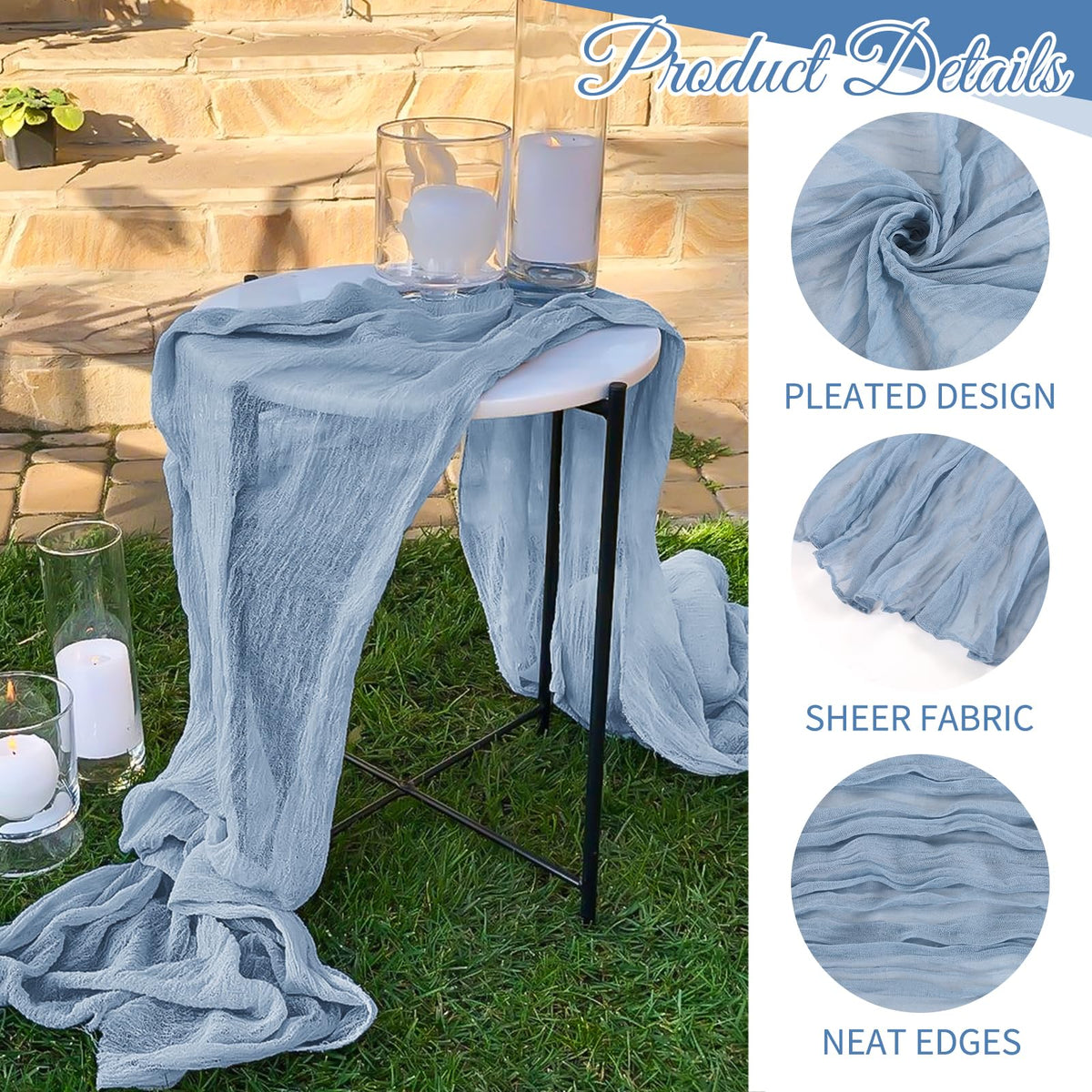 10 Pack Dusty Blue Cheesecloth Table Runner 17x108 Inch Boho Gauze Cheese Cloth Table Runners for Wedding Party Baby