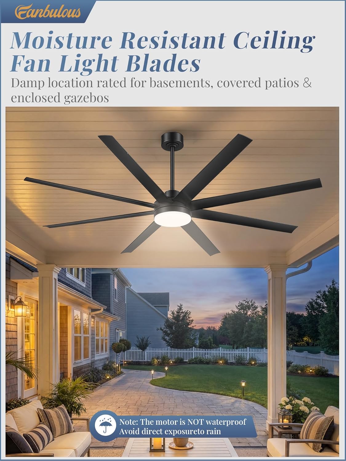 72 Inch Large Ceiling Fans with Lights, Black Ceiling Fan with Remote Control, Dimmable, 3CCT, Quiet