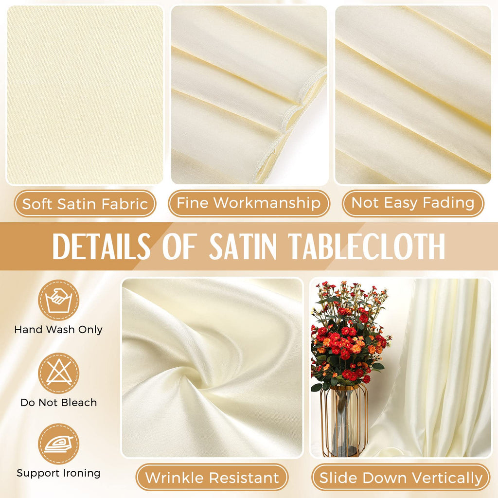 8 Pack Wedding Satin Tablecloth 102 x 58 in Rectangle, Ivory