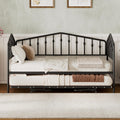 Daybed with Trundle, Metal Daybed with Vintage Headboard, to Extendable Bed Frame, No Box Spring