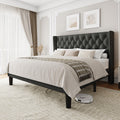 King Size Platform Bed Frame with Upholstered Wingback Headboard, 12" Under Bed Space, Wooden & Metal Slats Support