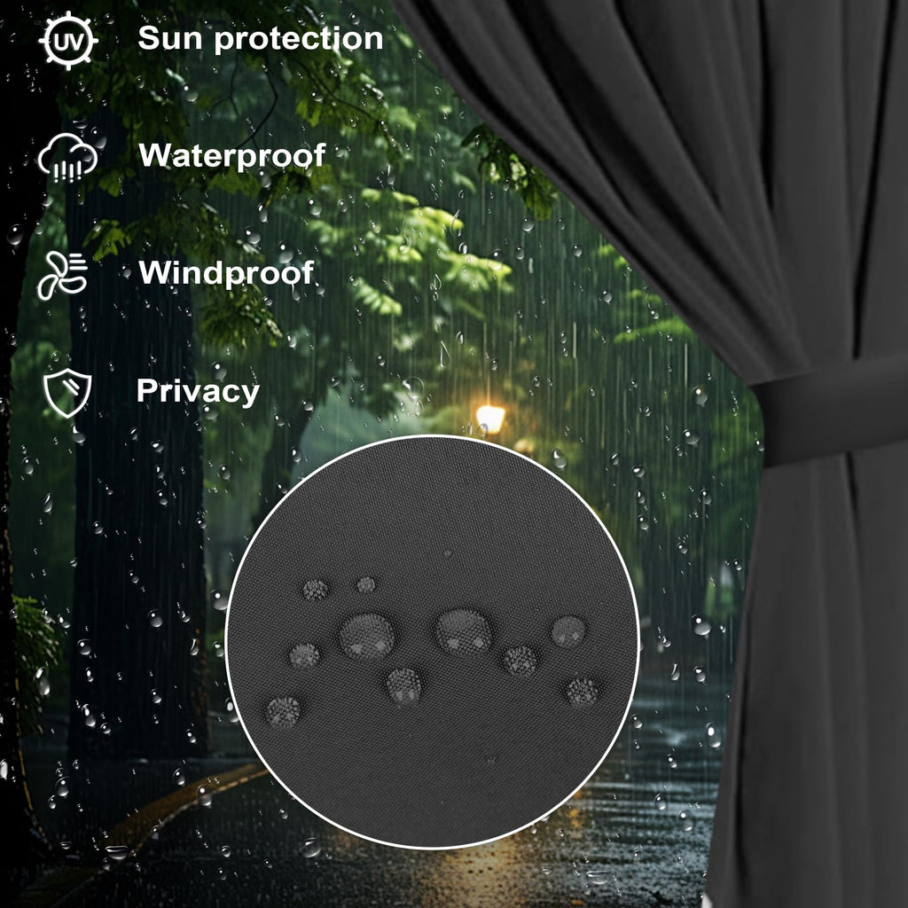 12x14 Gazebo Curtains Outdoor Waterproof, 4 Panel Sidewalls, Black
