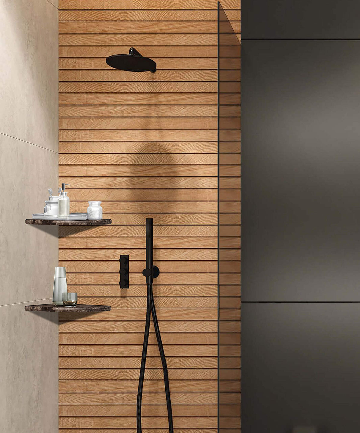 Genuine Marble Corner Shelf Shower Wall, 9"X9"X5/8", Both Sides Polished (EDMT9SHE - Emperador Dark)