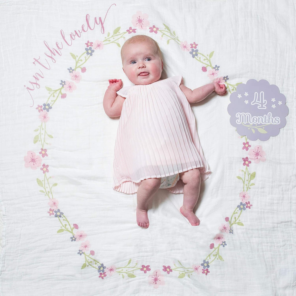 Baby's First Year Milestone Blanket and Card Set | 40in x 40in (Isn't She Lovely)
