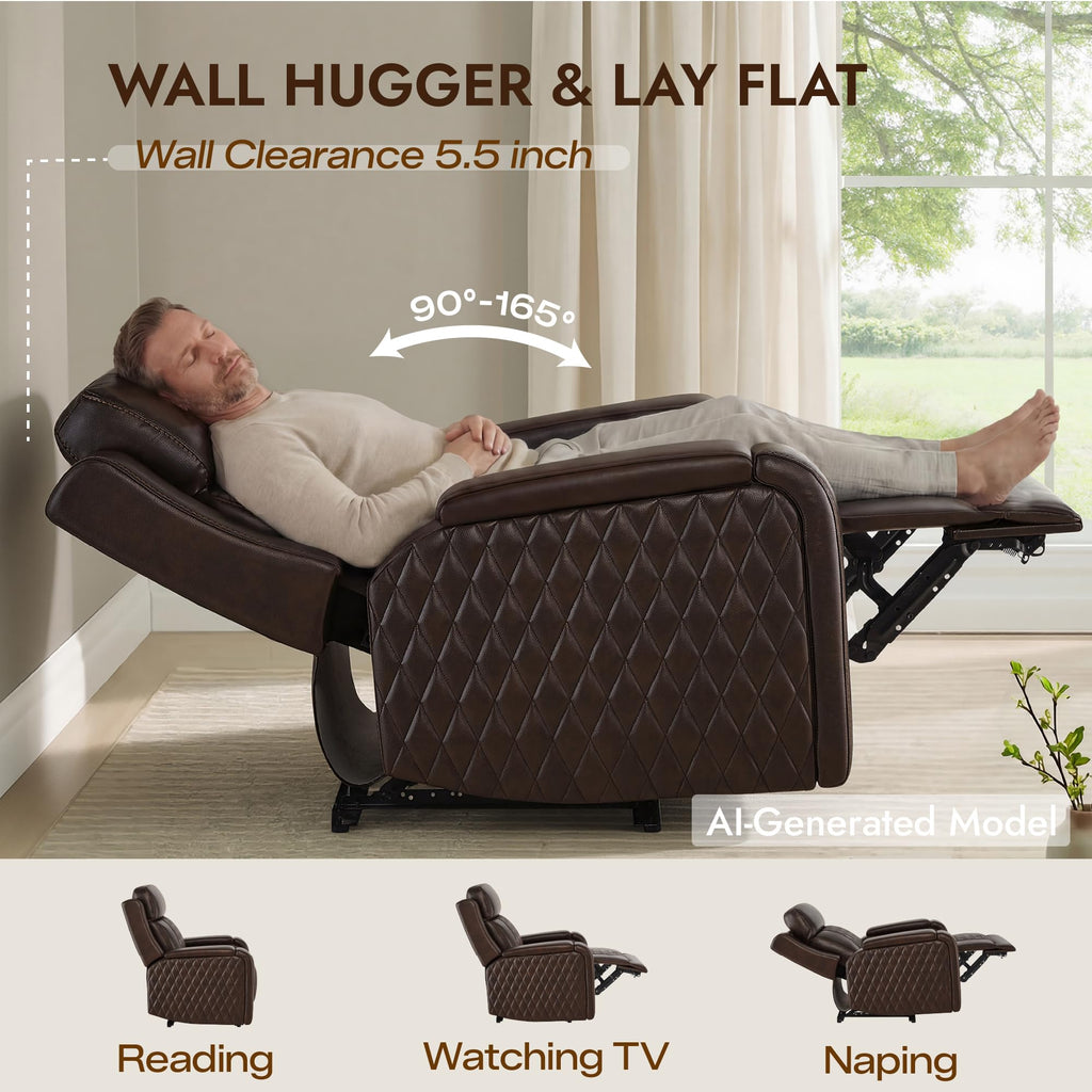 Genuine Leather Power Recliner Chair with Heating& Cooling