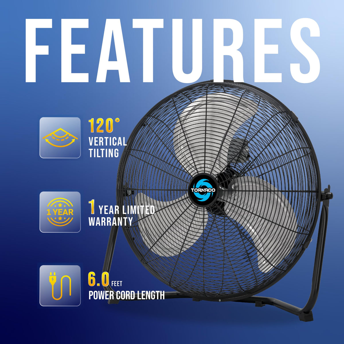 20 Inch High Velocity Metal Floor Fan, 3-Speed Powerful Cooling for Industrial, Commercial, and Home Spaces