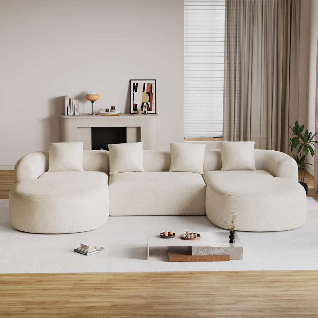 136"Oversized Luxury Modern Tight, Curved Back, Beige