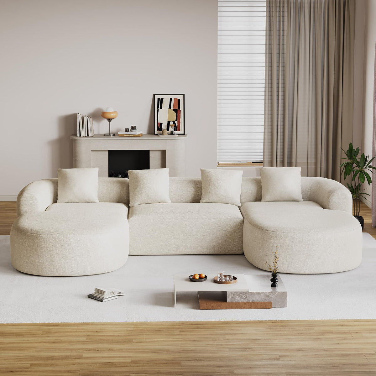 136"Oversized Luxury Modern Tight, Curved Back, Beige