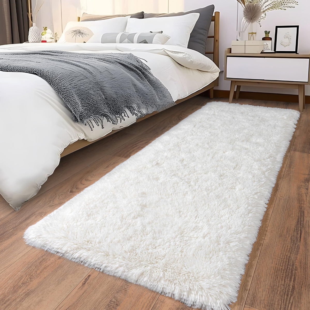 Ultra Soft Runner Rugs Hallways with Upgraded Non-Slip Rubber Backing & Thick Memory Sponge, 2x8 Feet Fluffy Shag