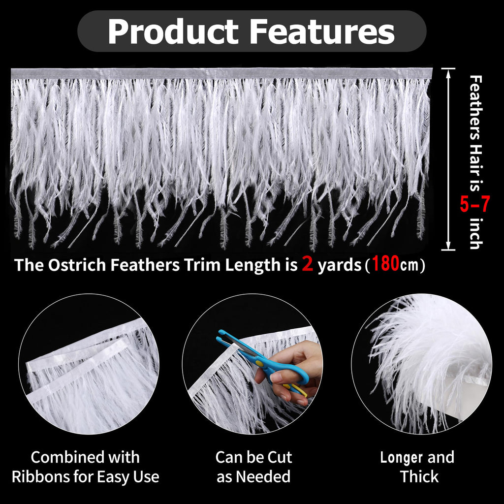 5-7inch Off-White Ostrich Feather Trim for DIY Sewing,2Yards