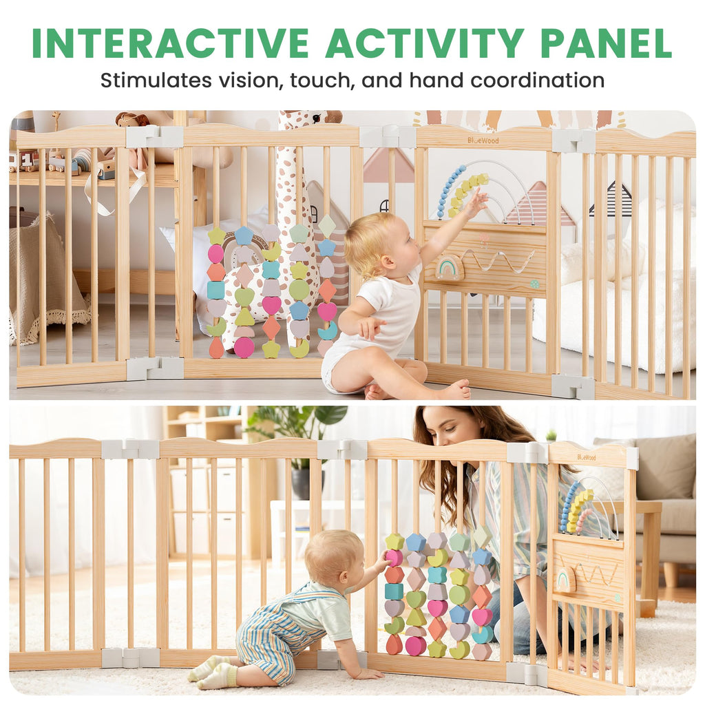 Foldable Wooden Baby Playpen, 45 x 45 x 24 inches, Pastel Dream, Natural