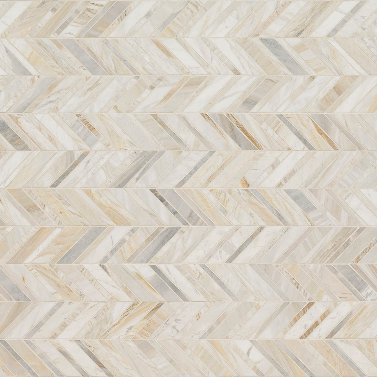 Mesh Mounted Marble Mosaic Tile | Athena Gold Chevron | 12" x 12"