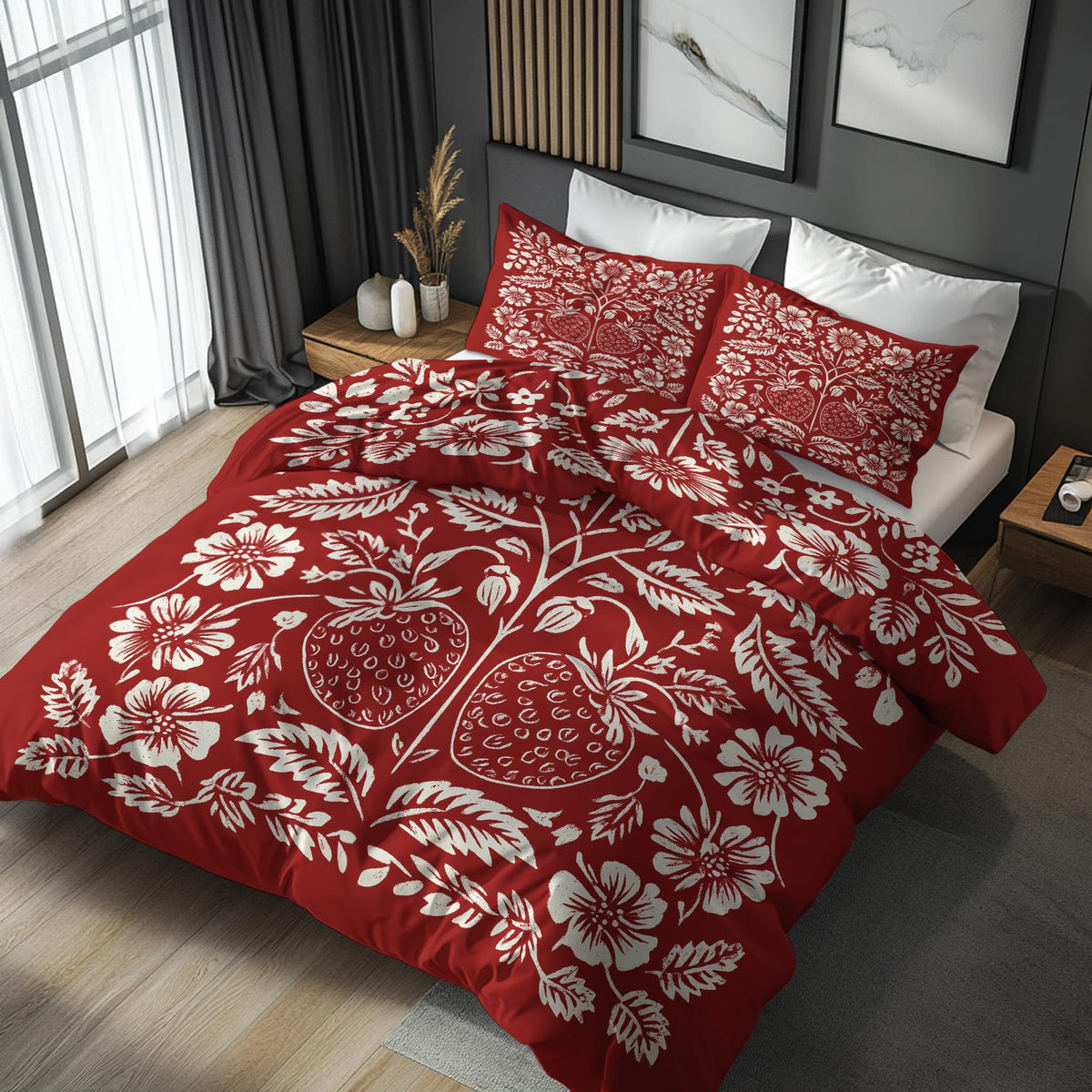 Scandinavian Folk Art Duvet Cover Queen Size 3 Piece