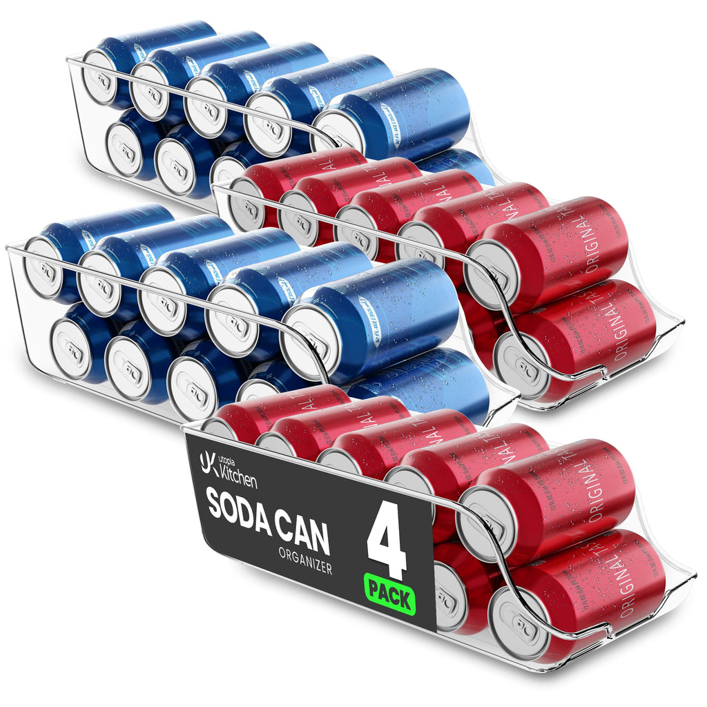 Soda Can Organizer for Refrigerator & Pantry, 4 Pack, Clear