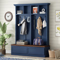 Farmhouse 4-in-1 Hall Tree with Bench and Storage, 55.9 Coat Rack with 6 Hooks, 2 Large Drawers and 4 Open Cubbies