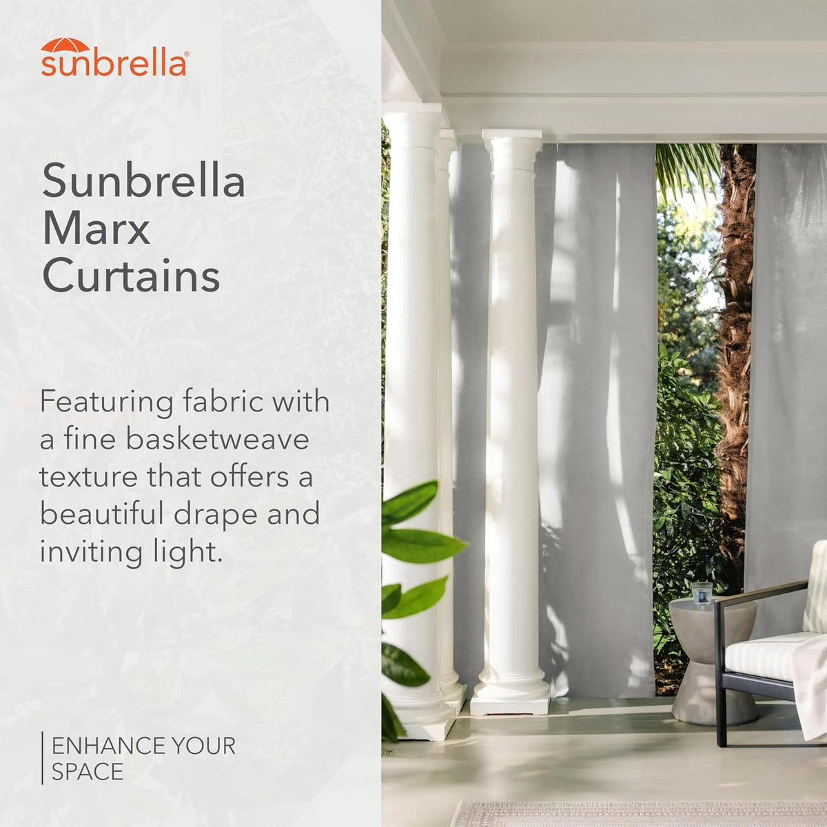 Marx Light Filtering Curtains | 50 in. W X 108 in. L | Gravel | Fade Proof Indoor & Outdoor Drapes with UV Protection