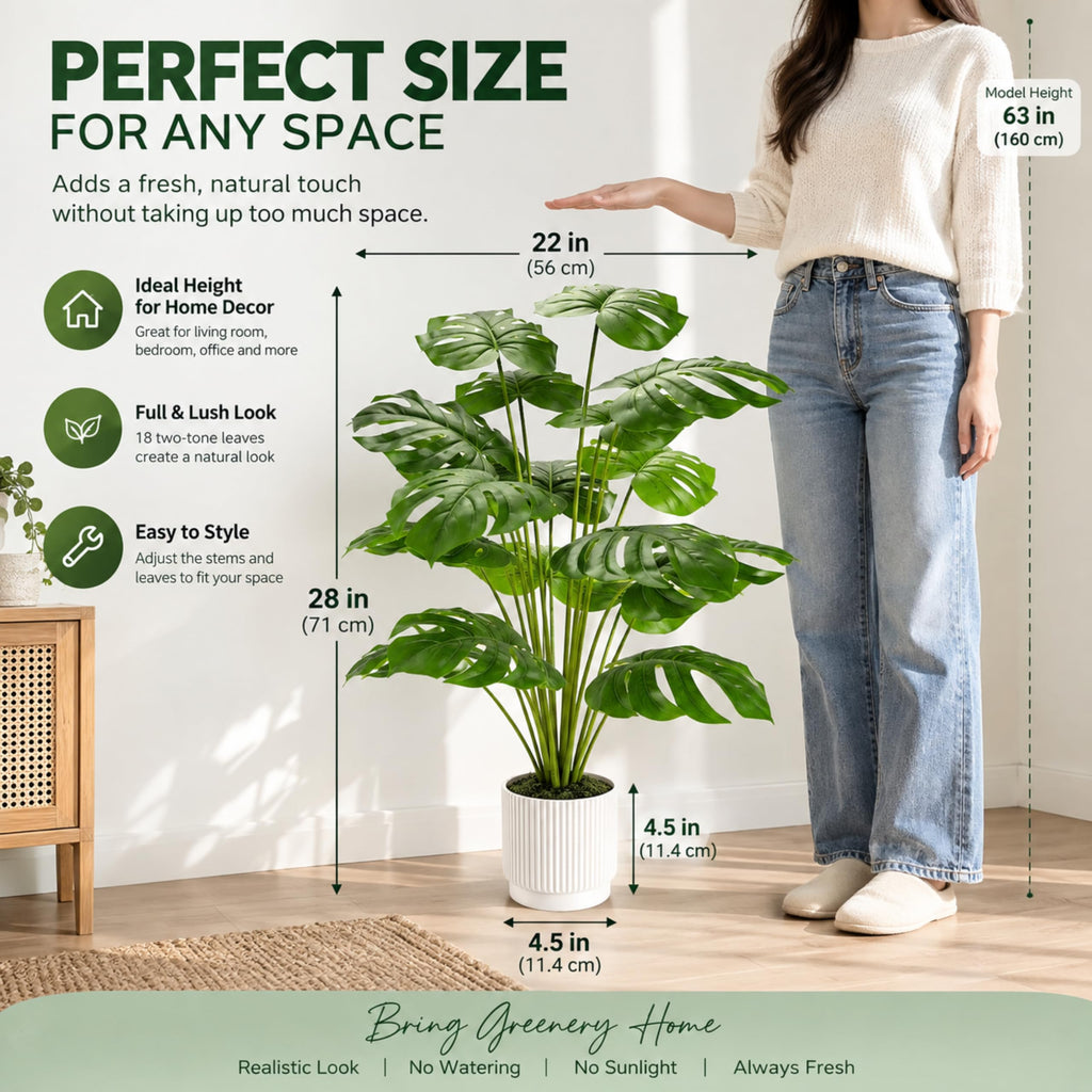 28" Fake Plants, Artificial Monstera Plants Indoor in White Pot