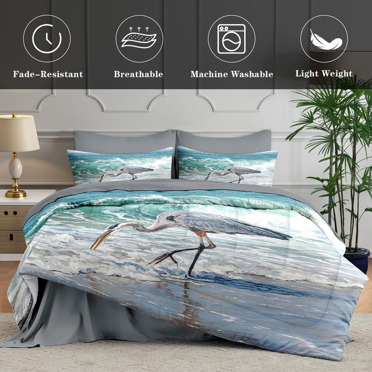 7 Pcs Comforter Set, Bird Coastal Bedding