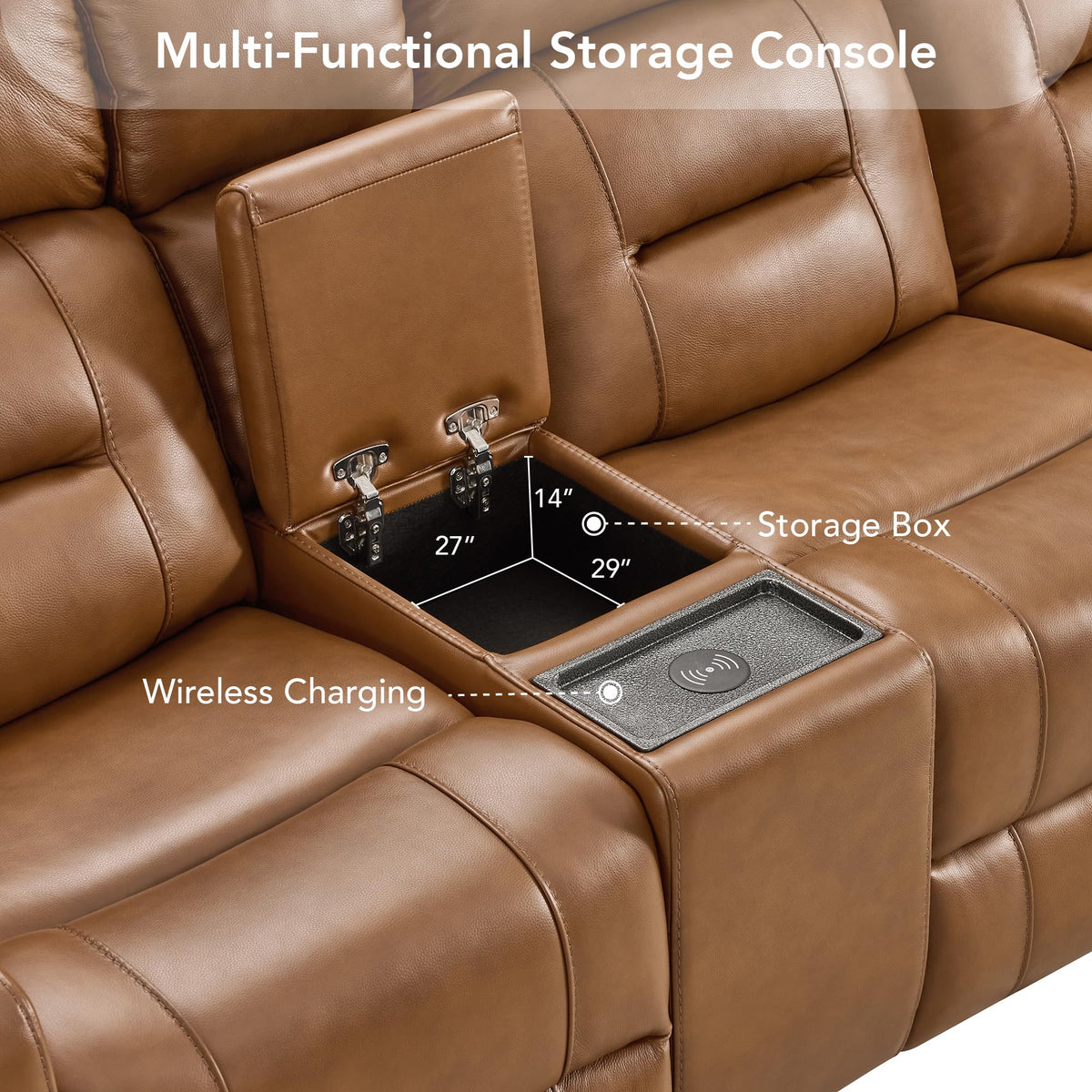 Genuine Leather Power Reclining Sofa & Loveseat Set, Saddle