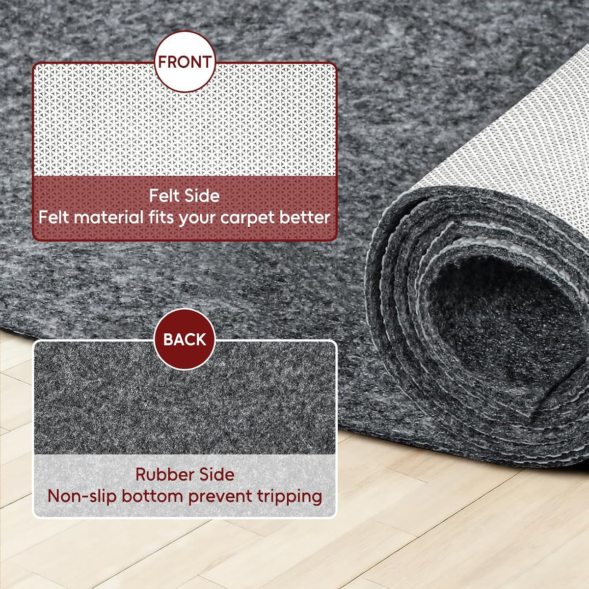 Felt and Rubber Backing Rug Pad, 3"x10" Non-Slip Rug Pads, 1/8" Thick, Under Area Carpet Protective Pads, Cushioned