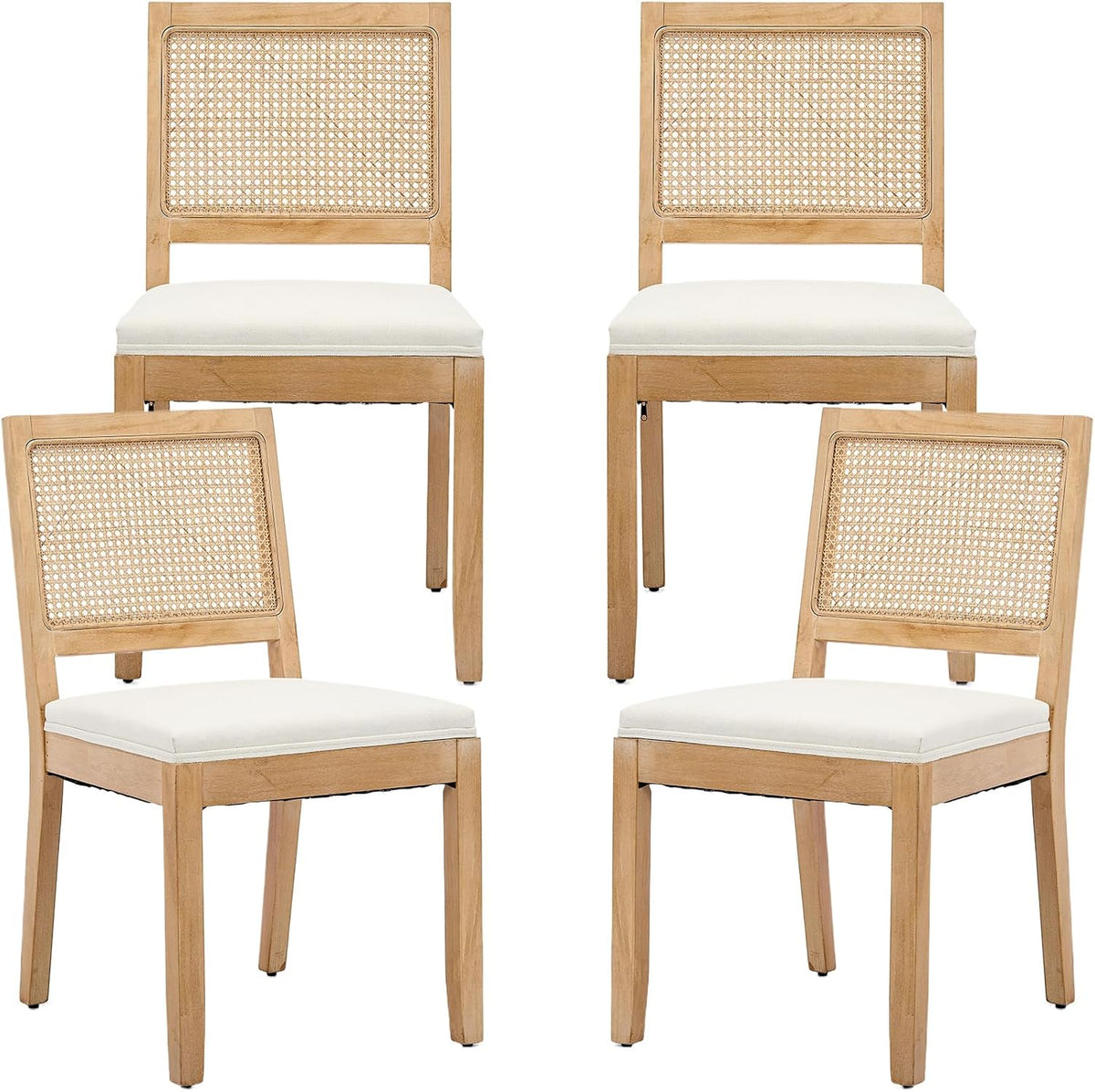 French Country Dining Chairs Set of 4, Cream Kitchen & Dining Room Chairs Set of 4, Ivory Rattan Dining Chairs, Cane