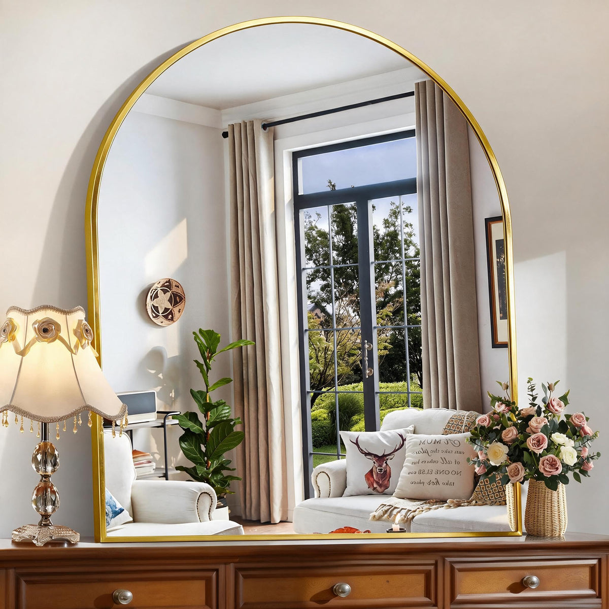 Arched Wall Mirror, 40"x48" Gold Arched Mirror Table