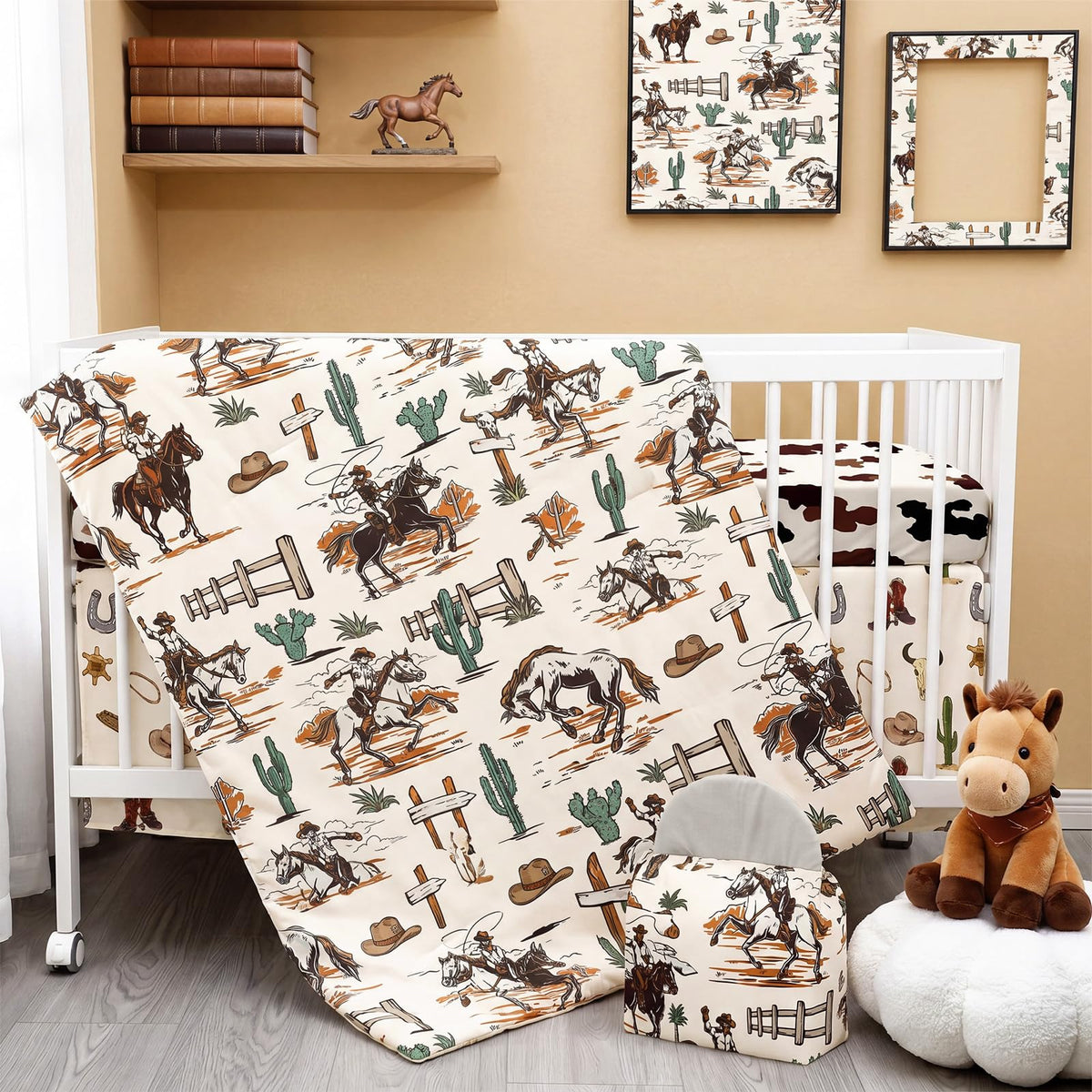 4 Piece Western Cowboy Crib Bedding Set, Soft Neutral Nursery