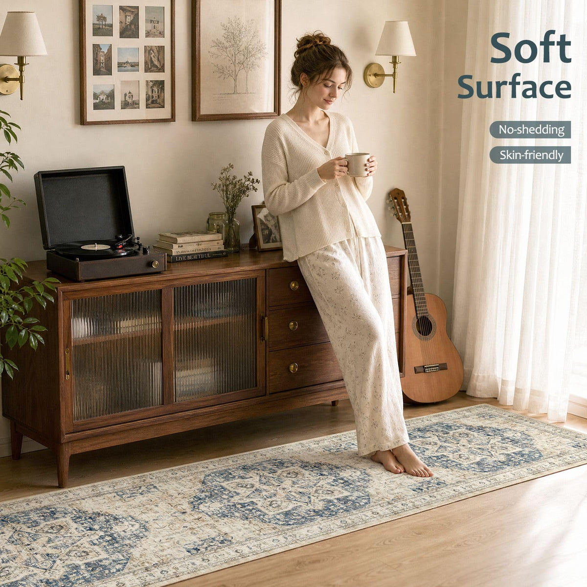 Area Rug 2x8 Runner Rugs - Washable Vintage Oriental Farmhouse Thin Indoor Carpet Bedroom Hallway Entryway Kitchen