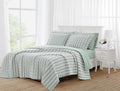 Wide Ticking Stripe Green 3 Piece Quilt Set