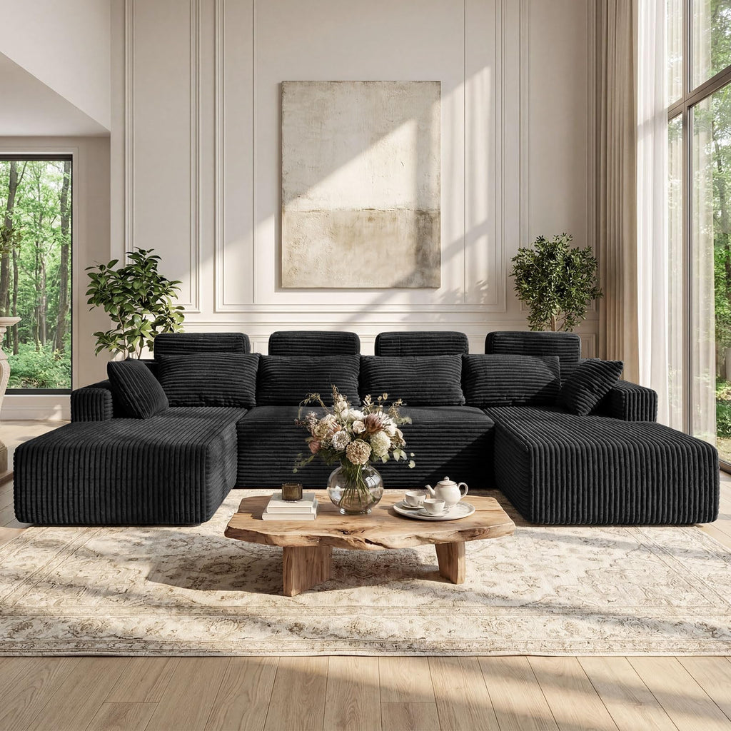 Boneless Couches - 134" Modular Sectional Sofa U Shaped Oversized Deep Seat High Back Corduroy No Assembly Modern
