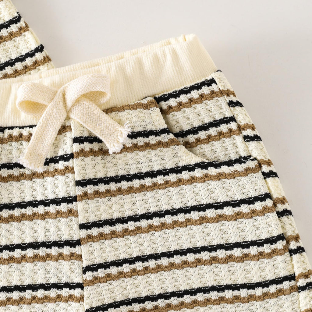 Boy Clothes Baby Striped Collared Shirt Shorts Beige Set