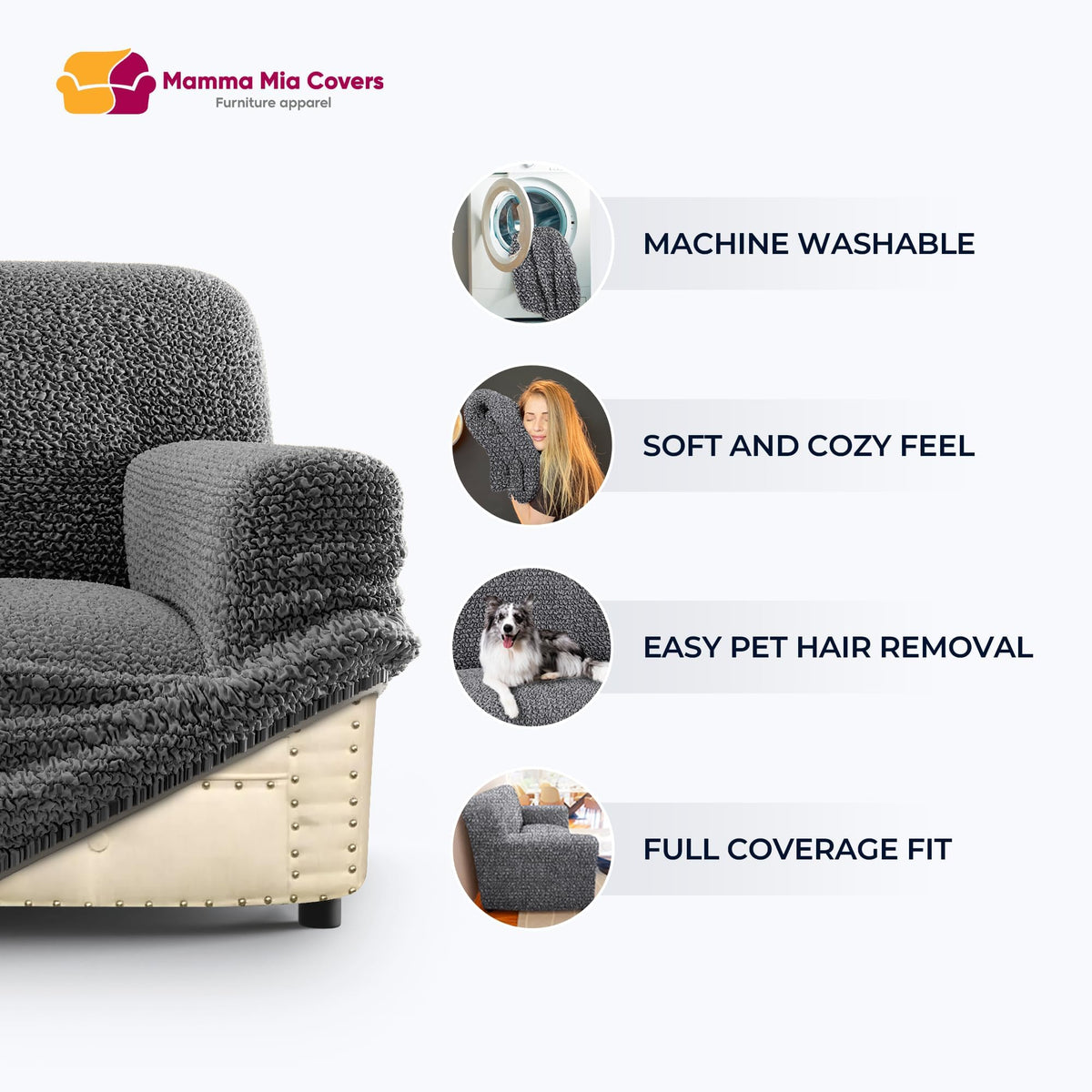 Stretch Wingback Chair Slipcover 1-Piece - Bi-Elastic Wing Backed Armchair Cover - Furniture Protector Machine