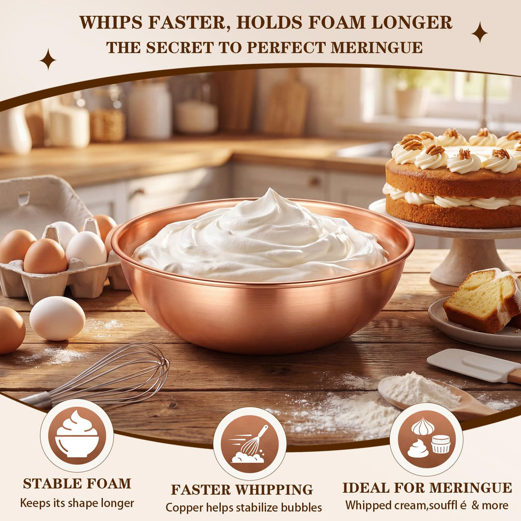 7.36 Inch Pure Copper Mixing Bowl 1.5 Qt Salad Bowl Hand Wash Only, Classic