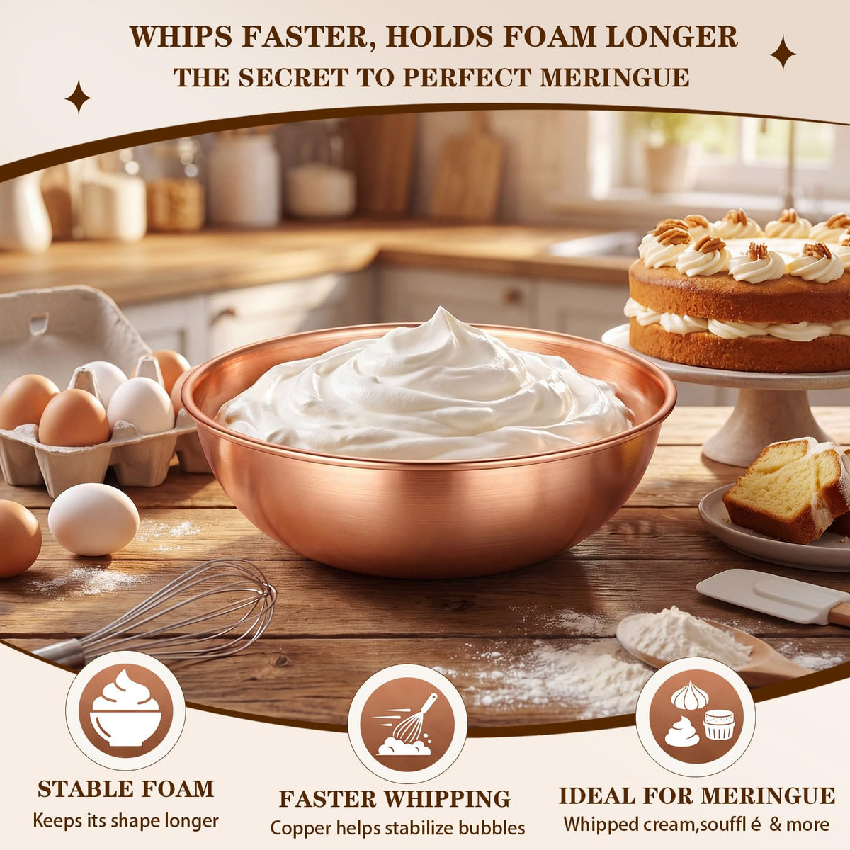 7.36 Inch Pure Copper Mixing Bowl 1.5 Qt Salad Bowl Hand Wash Only, Classic