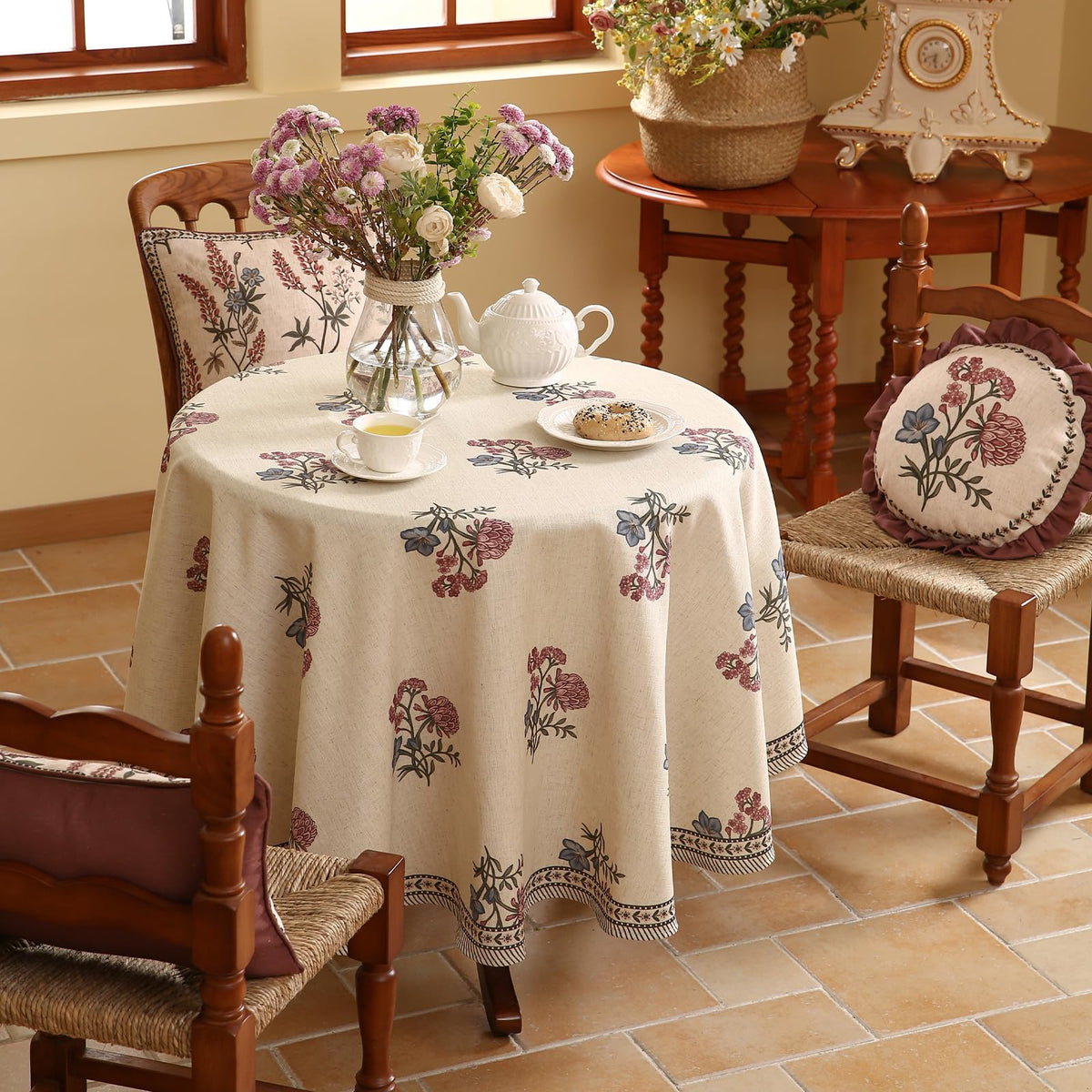 Designer French Elegant Round Tablecloth, Diameter 67"