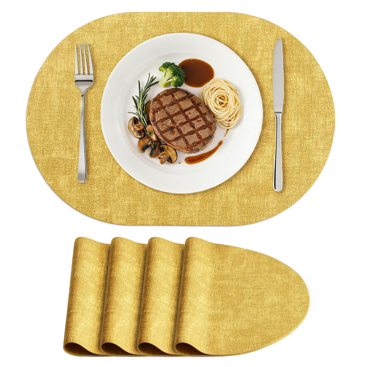 Heat Resistant Oval Placemats Set of 4, Yellow