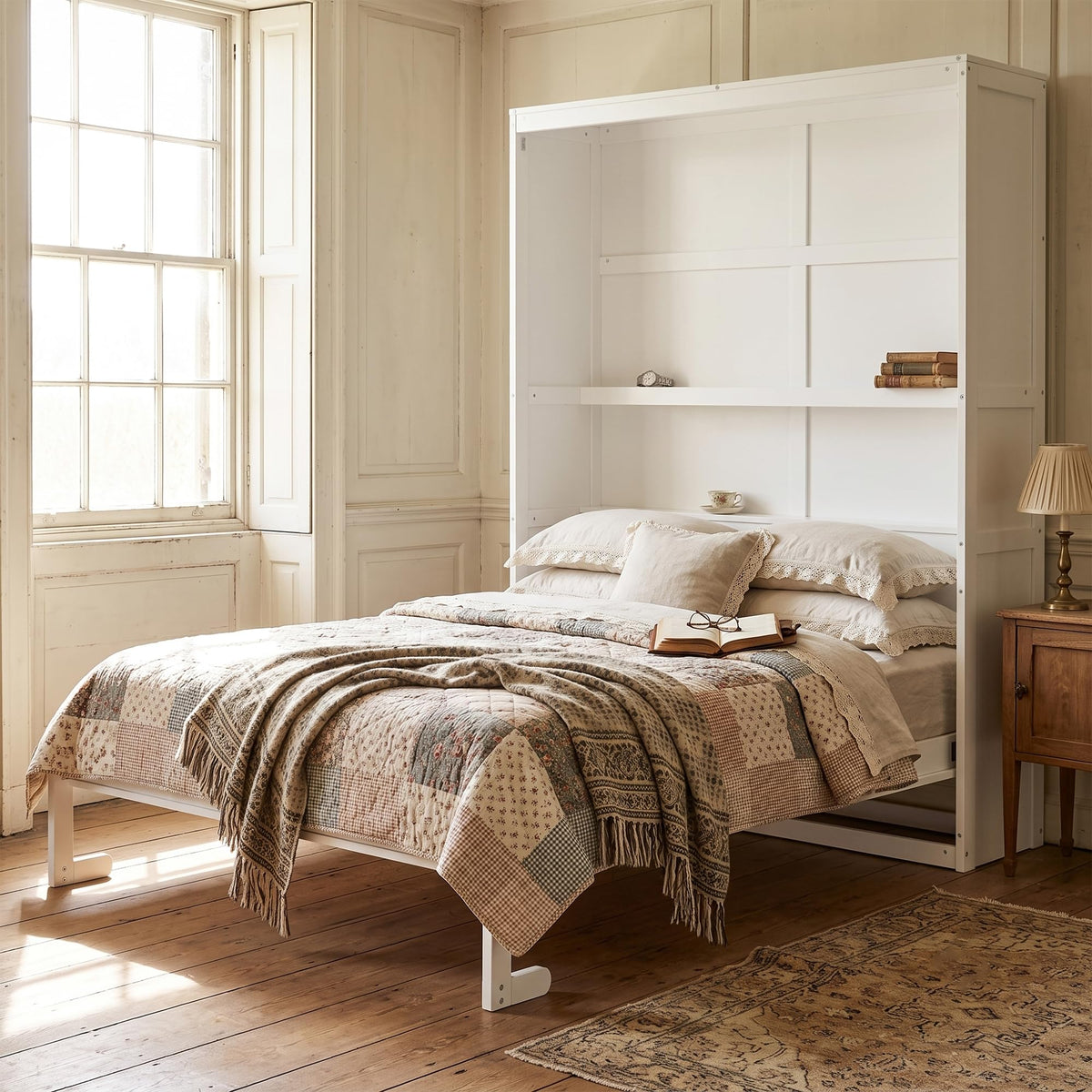 Queen Murphy Bed, Solid Wood Vertical Murphy Wall Bed Cabinet, Space-Saving for Small Spaces Office Guest Room