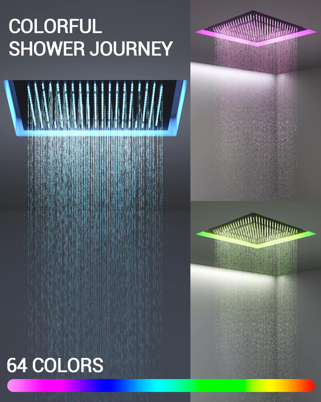 20" LED Ceiling Shower System with 6 Jets & Handheld, Matte Black