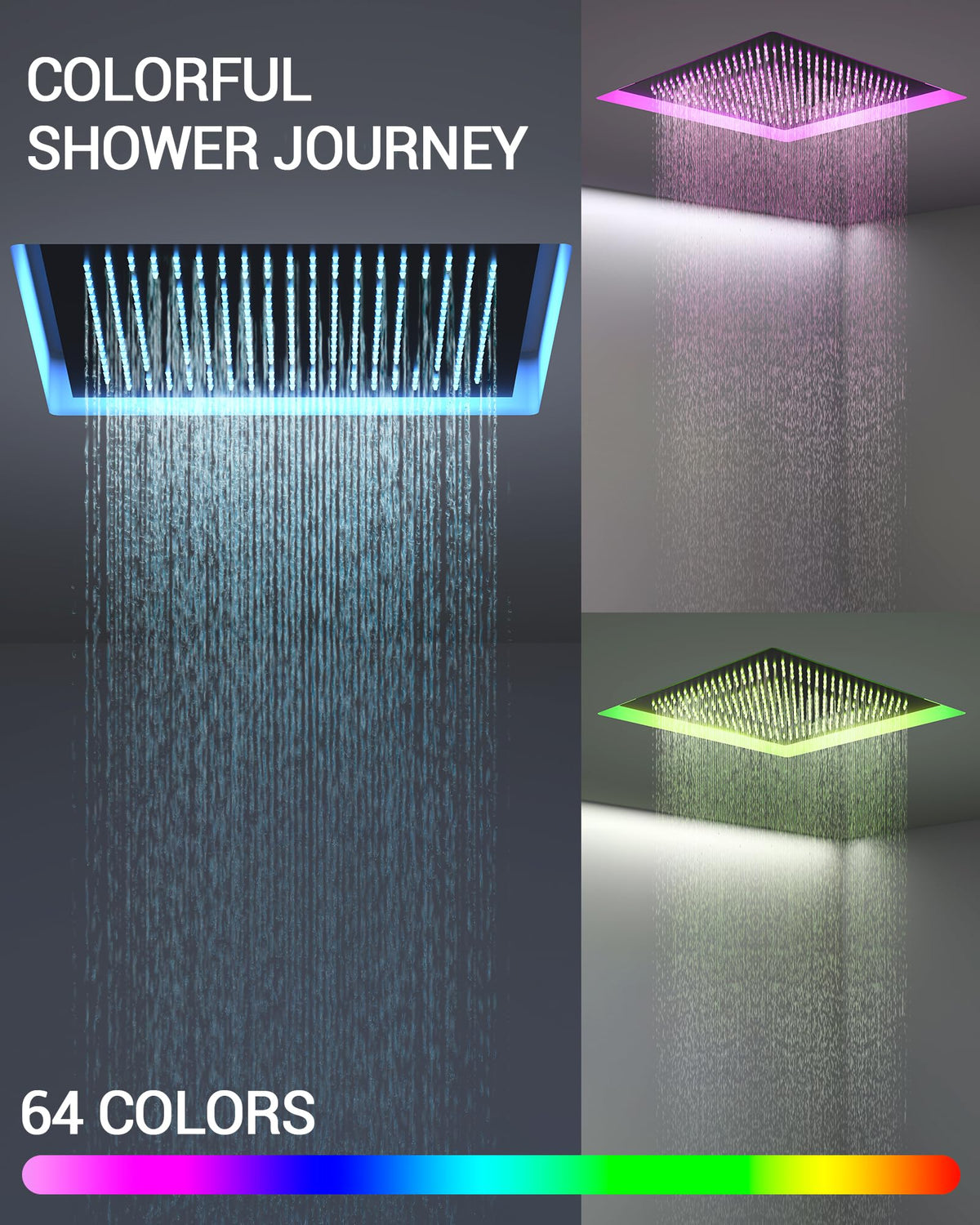 20" LED Ceiling Shower System with 6 Jets & Handheld, Matte Black