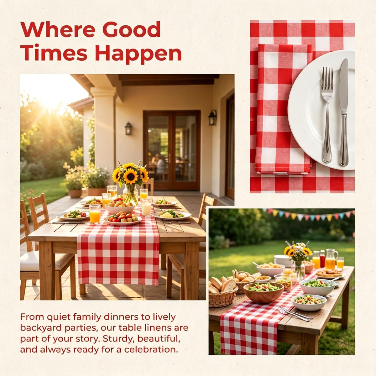 4 Packs Checkered Table Runners 72 Inches Long Red and White Table Runner Christmas Plaid Linen for Farmhouse Dinning
