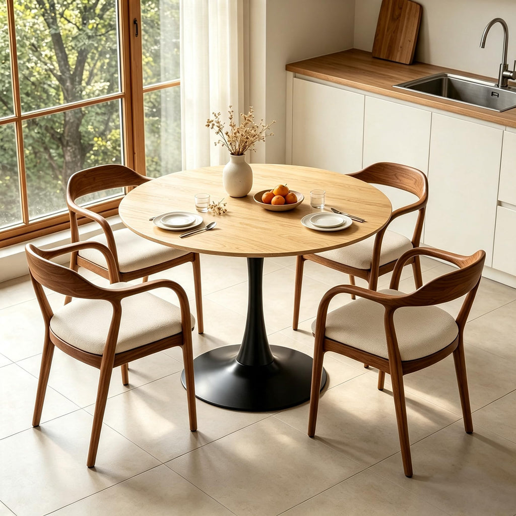 Inspired Saarinen Style 31.5" Modern Round Table, Tulip Base, Dining Coffee Table, Natural