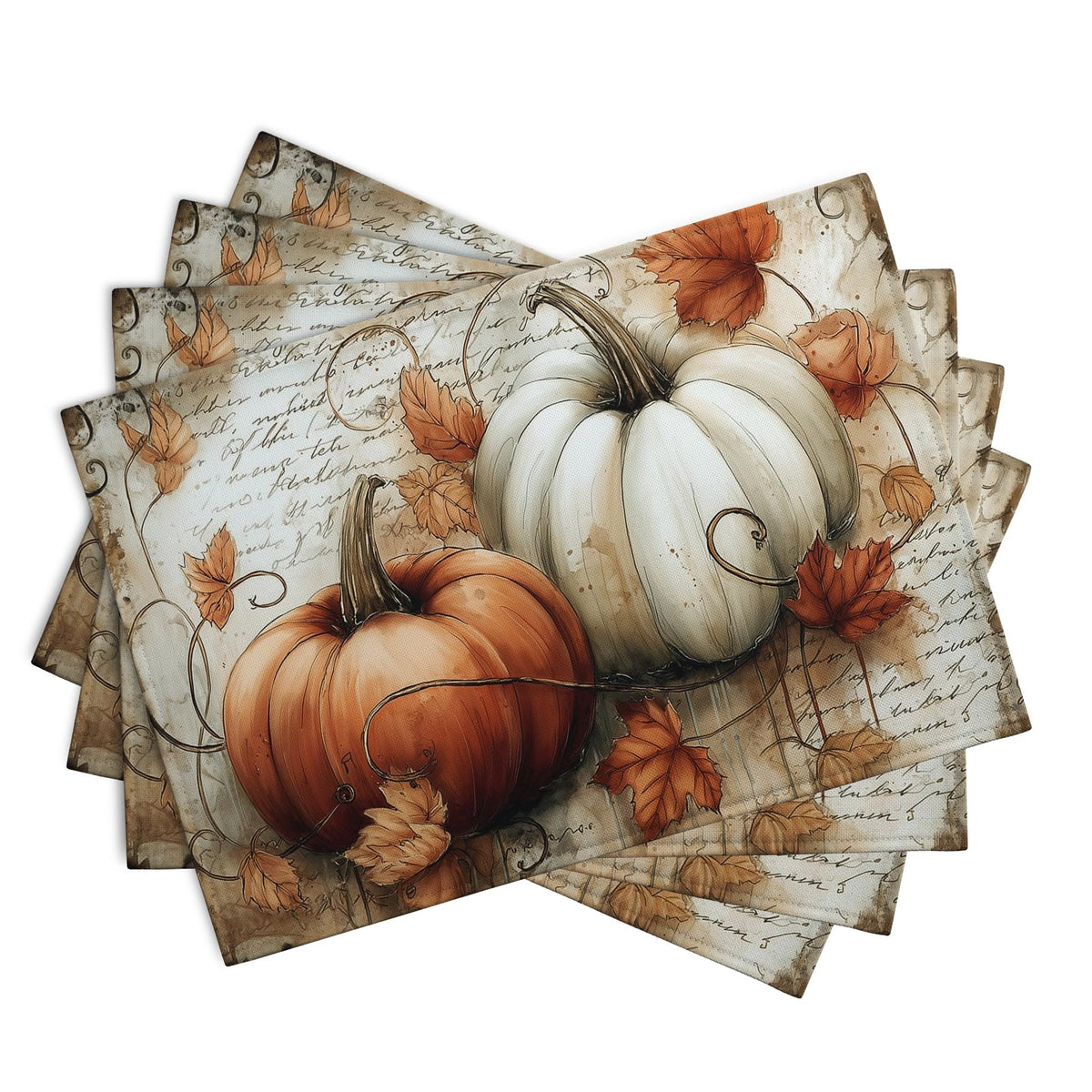 Fall Vintage Pumpkin Leaves Placemats Set of 4 Autumn Thanksgiving Harvest Linen Dinner Place Mats 12x18 Burnt Orange