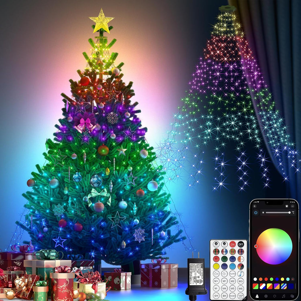Smart Christmas Tree Lights, 6.6Ft 16 Line 400 RGB LED Multicolor Changing, Voice App Controlled, Indoor Outdoor