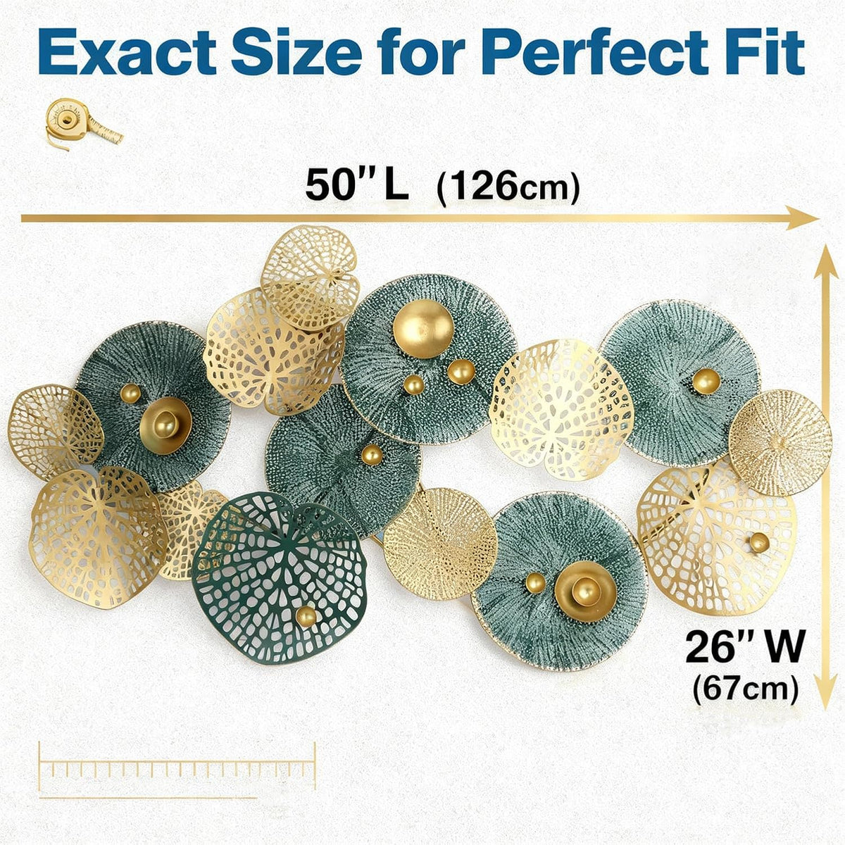 Large 3D Metal Wall Art, Modern Blue & Gold Lotus Leaf Sculpture, Coastal Home Decor Bedroom, Fall Halloween