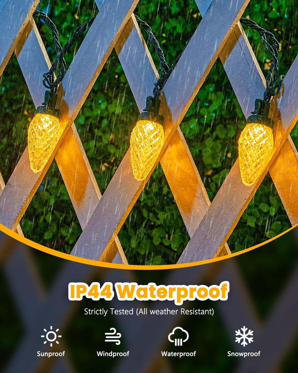C9-Christmas-Lights-Outdoor,88FT 110LED String Lights with 8 Lighting Mode,Waterproof Connectable UL Certified Warm
